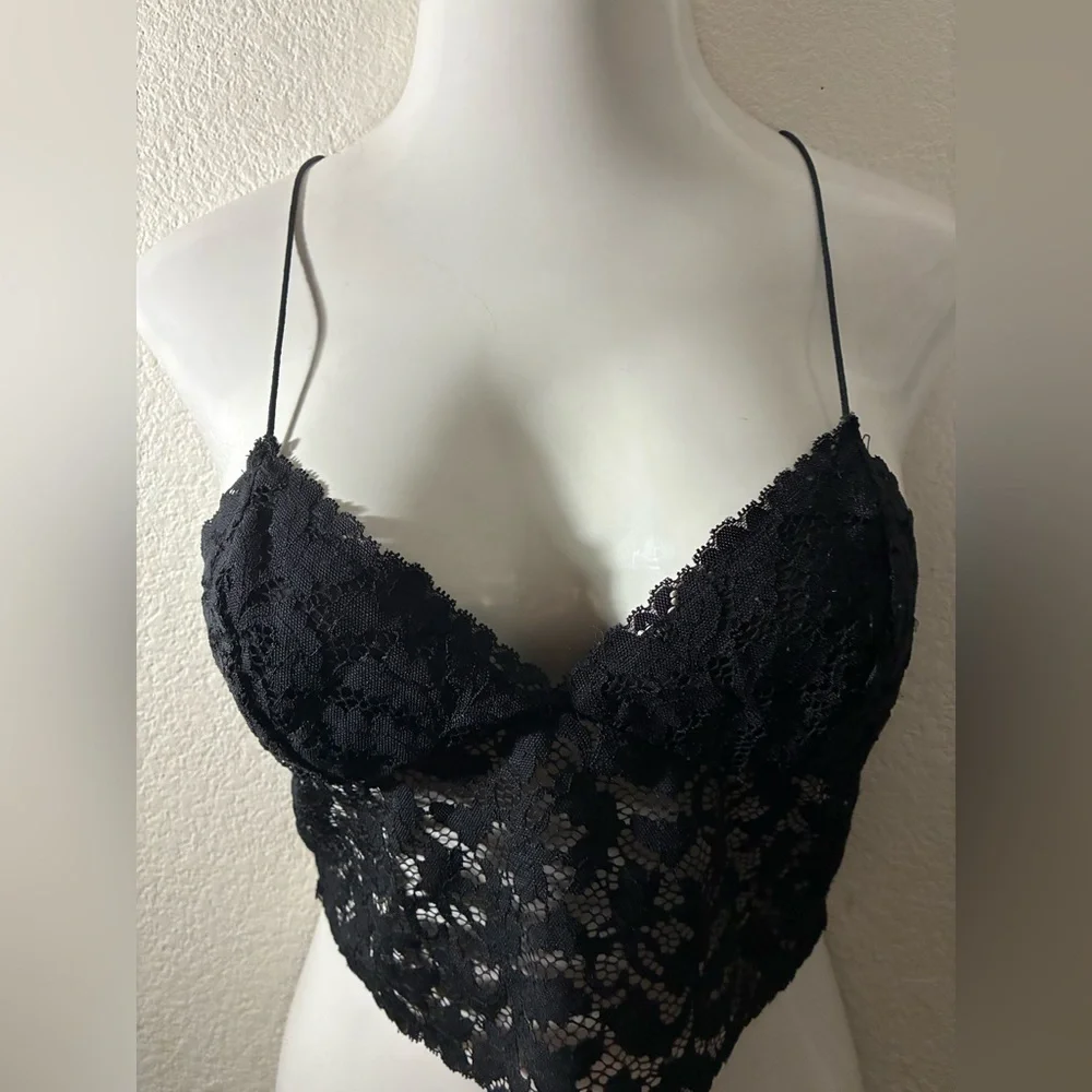 Intimately Free People Cropped Elegant Black Lace Bralette S